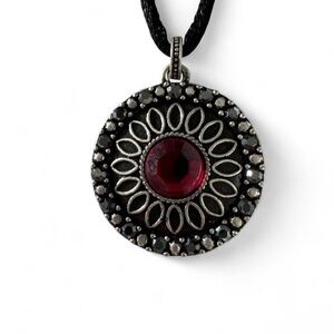Napier Black Pendant Necklace with Deep Red Center Stone